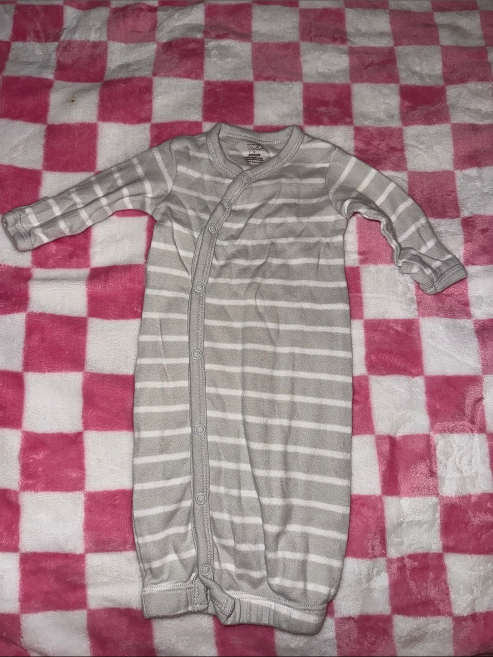Gray and White Striped Baby Sleep Gown - Soft Cotton Sleepsuit